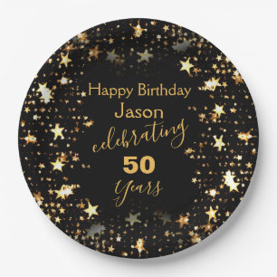 Zwarte en Gold Glitter 50th Birthday Party Papieren Bordje