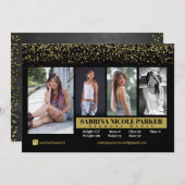 Zwarte en Gold Glitter Photo Comp Card Kaart (Voorkant / Achterkant)