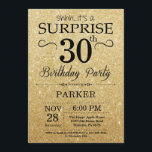 Zwarte en Gold Glitter Surprise 30th Birthday Kaart<br><div class="desc">Black and Gold Glitter Surprise 30th Birthday Invitation. Gold Glitter Background Volwassen verjaardag. Mannen of vrouwen uitgenodigd. Elke leeftijd. Voor verdere aanpassing,  te klikken gelieve de knoop "van de Aanpassing het"en ons ontwerphulpmiddel te gebruiken om deze sjabloon te wijzigen.</div>