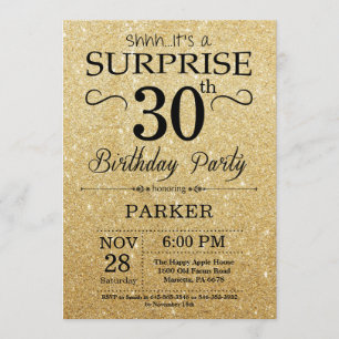 Zwarte en Gold Glitter Surprise 30th Birthday Kaart