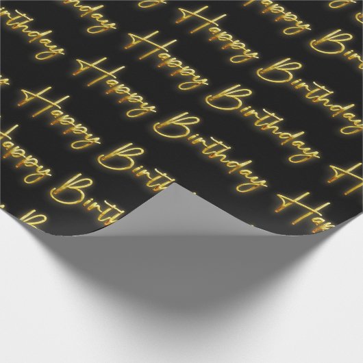 Zwarte en Gold Happy Birthday Cadeaupapier (Hoek)