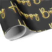 Zwarte en Gold Happy Birthday Cadeaupapier (Rol Hoek)