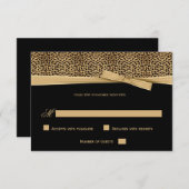 Zwarte en Gold-luipaard met RSVP-ribbon-uitnodigin Kaart (Voorkant / Achterkant)