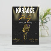 Zwarte en Gold Modern Karaoke Birthday Party Kaart (Staand voorkant)