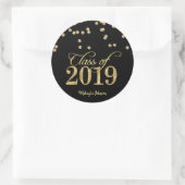 Zwarte en Gold Polka-stippen Glitter Class of 2019 Ronde Sticker (Tas)