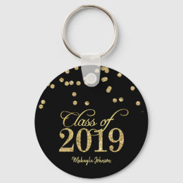 Zwarte en Gold Polka-stippen Glitter Class of 2019 Sleutelhanger