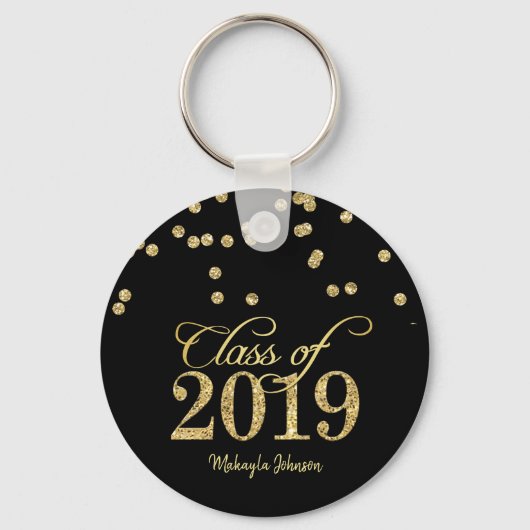 Zwarte en Gold Polka-stippen Glitter Class of 2019 Sleutelhanger (Voorkant)