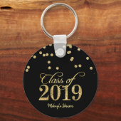 Zwarte en Gold Polka-stippen Glitter Class of 2019 Sleutelhanger (Voorkant)