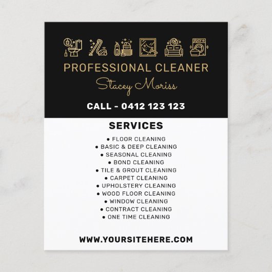Zwarte en Gold Professional Cleaner Services Flyer (Voorkant)