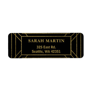 Zwarte en Gold Roaring 20s art deco Etiket