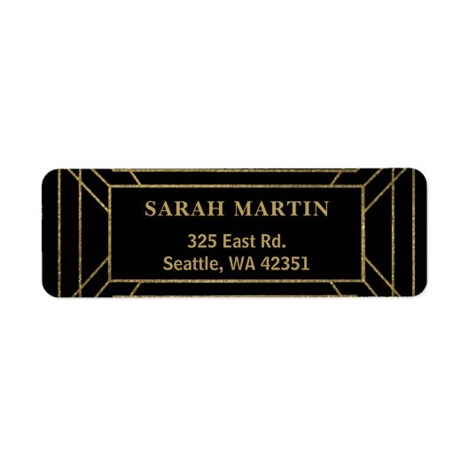Zwarte en Gold Roaring 20s art deco Etiket (Voorkant)