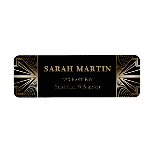 Zwarte en Gold Roaring 20s art deco Etiket (Voorkant)