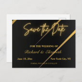 Zwarte en Gold Streaks Sla de datum op Briefkaart (Voorkant / Achterkant)