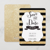 Zwarte en Gold Stripes slaan de datum op Save The Date (Voorkant / Achterkant)