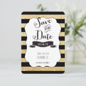 Zwarte en Gold Stripes slaan de datum op Save The Date (Staand voorkant)
