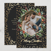 Zwarte en Gold Wreatfoto-kerstkaarten Feestdagenkaart (Voorkant / Achterkant)