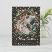 Zwarte en Gold Wreatfoto-kerstkaarten Feestdagenkaart (Staand voorkant)