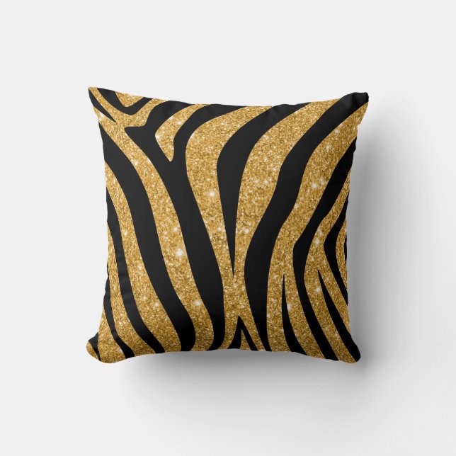 Zwarte en Gold Zebra, Zebra Print Decor Kussen (Voorkant)