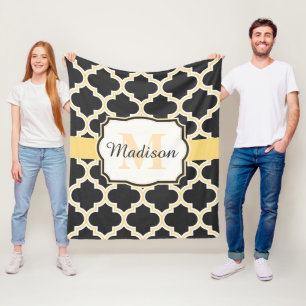 Zwarte en Golden Moroccan Quatrefoil Fleece Deken