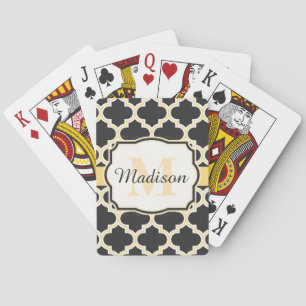 Zwarte en Golden Moroccan Quatrefoil Pokerkaarten