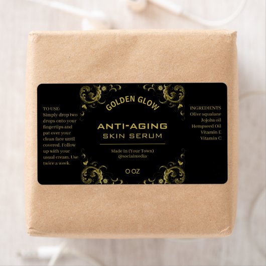 Zwarte en goud serumlabels etiket (Insitu)