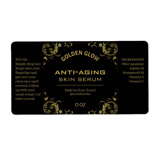 Zwarte en goud serumlabels etiket (Voorkant)