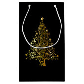 Zwarte en goudblauwe kerstboom klein cadeauzakje (Achterkant)