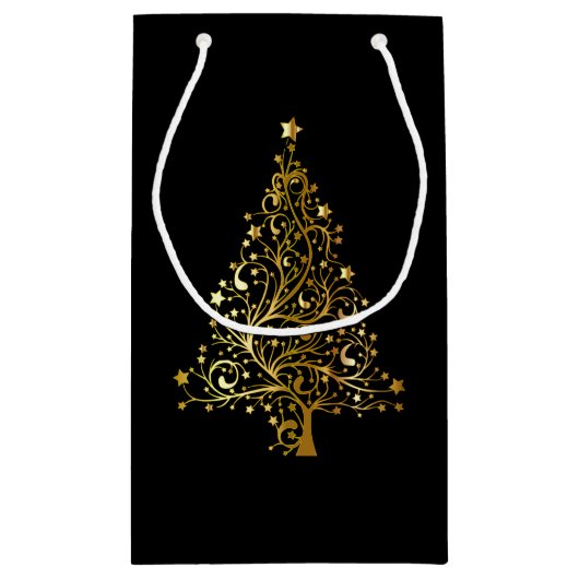 Zwarte en goudblauwe kerstboom klein cadeauzakje (Achterkant)