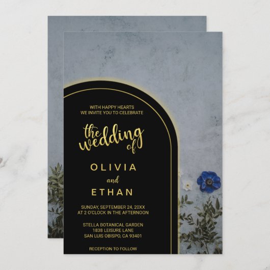 Zwarte en goudblauwe roos Weddenschap Kaart (Voorkant / Achterkant)