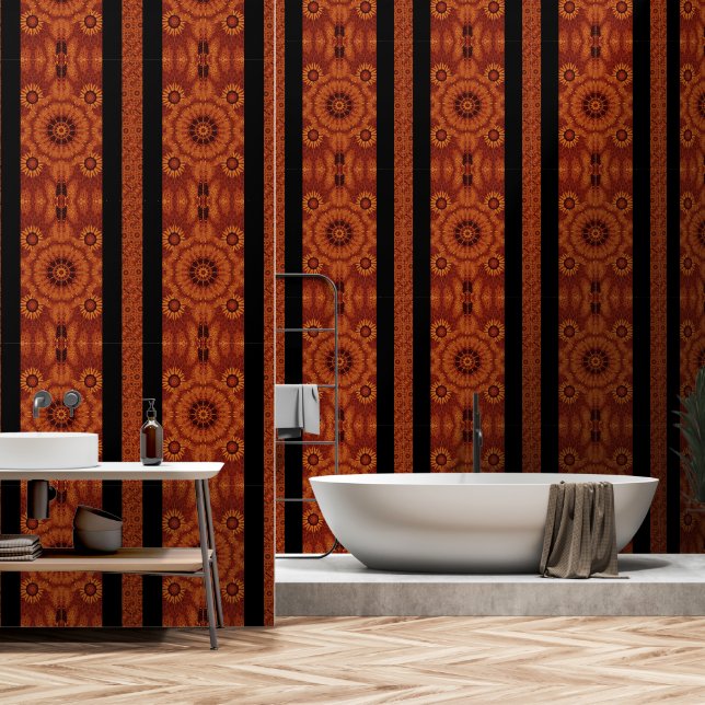 Zwarte en goudbloemen 3 behang (Badkamer)