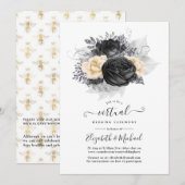  zwarte en goudbloemen - Virtuele bruiloft Kaart (Voorkant / Achterkant)