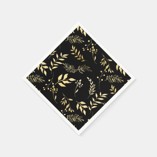 Zwarte en goudbotanische Glamour Glam Weddenschap Servetten (Hoek)