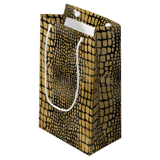 ZWARTE EN GOUDE ALLIGATORPATRONEN KLEIN CADEAUZAKJE (Voorkant Gekanteld)