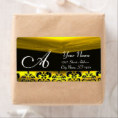 ZWARTE EN GOUDE DAMASKMONOGRAM ETIKET (Insitu)