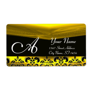 ZWARTE EN GOUDE DAMASKMONOGRAM ETIKET