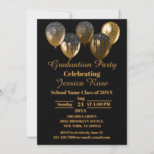 ZWARTE EN GOUDE ELEGANT AFSTUDEREN INVITATIE KAART (Voorkant)