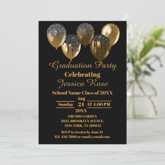 ZWARTE EN GOUDE ELEGANT AFSTUDEREN INVITATIE KAART (Staand voorkant)