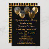 ZWARTE EN GOUDE ELEGANT AFSTUDEREN INVITATIE KAART (Voorkant / Achterkant)