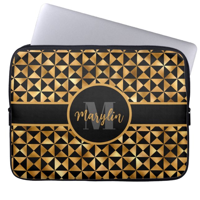 ZWARTE EN GOUDE ELEGANTE TRENDY LAPTOP SLEEVE (Voorkant)