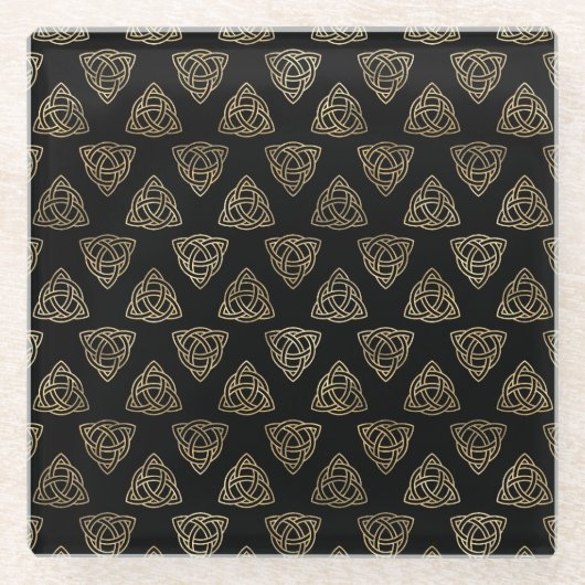 ZWARTE EN GOUDE IERSE CELTISCHE KENNIS EN KROSSEN GLAZEN ONDERZETTER (Voorkant)