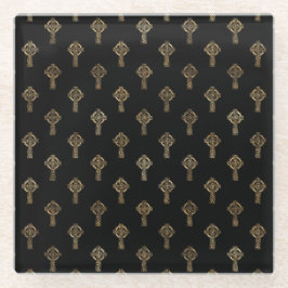 ZWARTE EN GOUDE IERSE CELTISCHE KENNIS EN KROSSEN GLAZEN ONDERZETTER