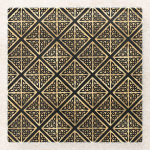 ZWARTE EN GOUDE IERSE CELTISCHE KENNIS EN KROSSEN GLAZEN ONDERZETTER