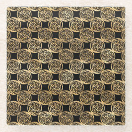 ZWARTE EN GOUDE IERSE CELTISCHE KENNIS EN KROSSEN GLAZEN ONDERZETTER