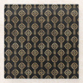 ZWARTE EN GOUDE IERSE CELTISCHE KENNIS EN KROSSEN GLAZEN ONDERZETTER