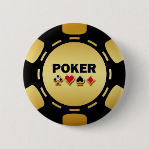 ZWARTE EN GOUDE POKERCHIP RONDE BUTTON 5,7 CM