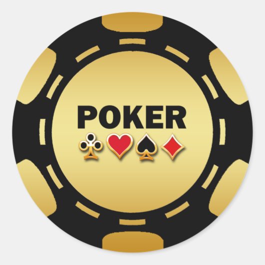 ZWARTE EN GOUDE POKERCHIP RONDE STICKER (Voorkant)