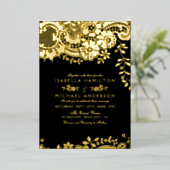 Zwarte en goudelegante  bruiloft folie uitnodiging (Staand Voorkant)