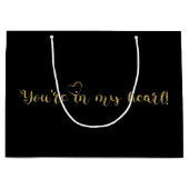 Zwarte en goudelegante luxe glitter groot cadeauzakje (Voorkant)