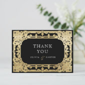 Zwarte en goudelegante romantische bruiloft dan bedankkaart (Staand voorkant)