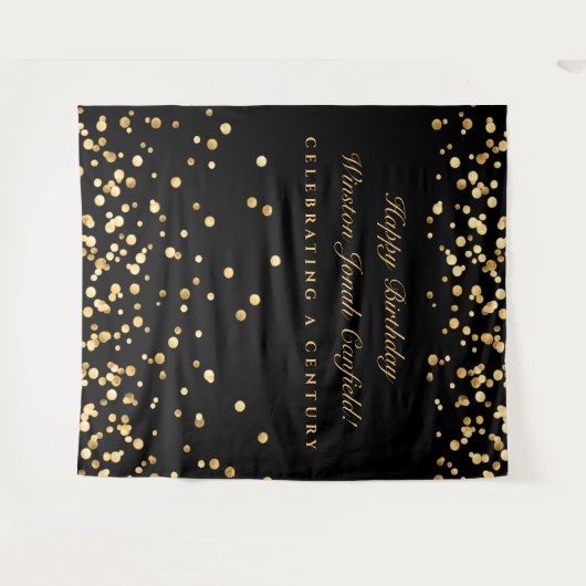 Zwarte en gouden 100e verjaardag Fotocabine achter Wandkleed (Voorkant (horizontaal))